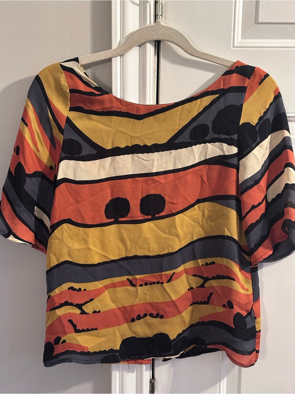 Corey Lynn Calter Colorblock Abstract Stripe Blouse in Mustard, Rust & Black